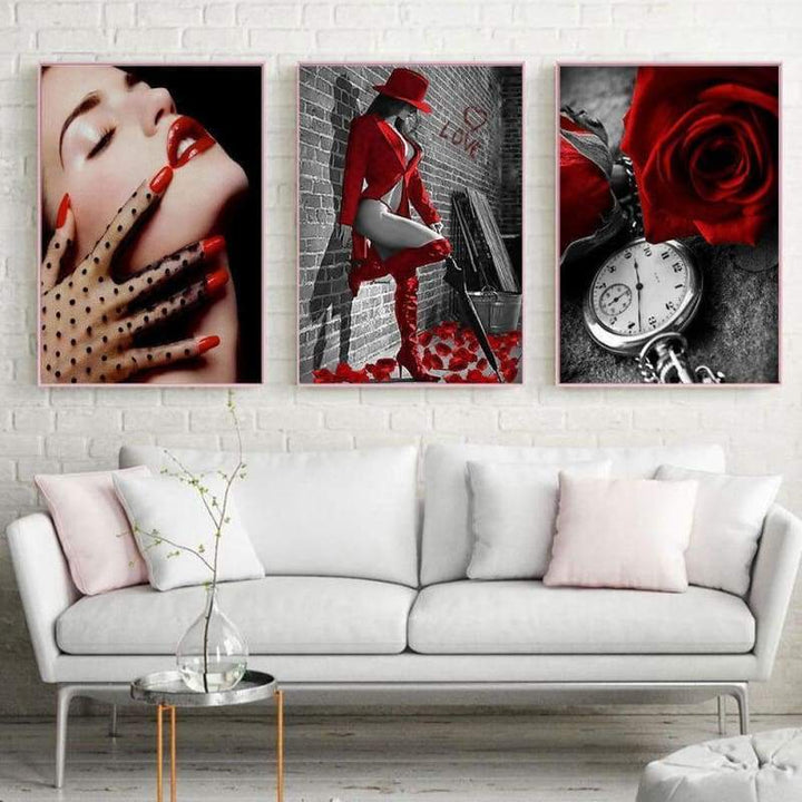 2019 Hot Sale Red Series Roses Clock Picture Diy 5d Diamond Embroidery Cross Stitch Kits VM8915 - NEEDLEWORK KITS