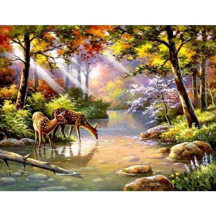 Landscape Deer Full Drill - 5D DIY Diamond Painting Kits - NEEDLEWORK KITS