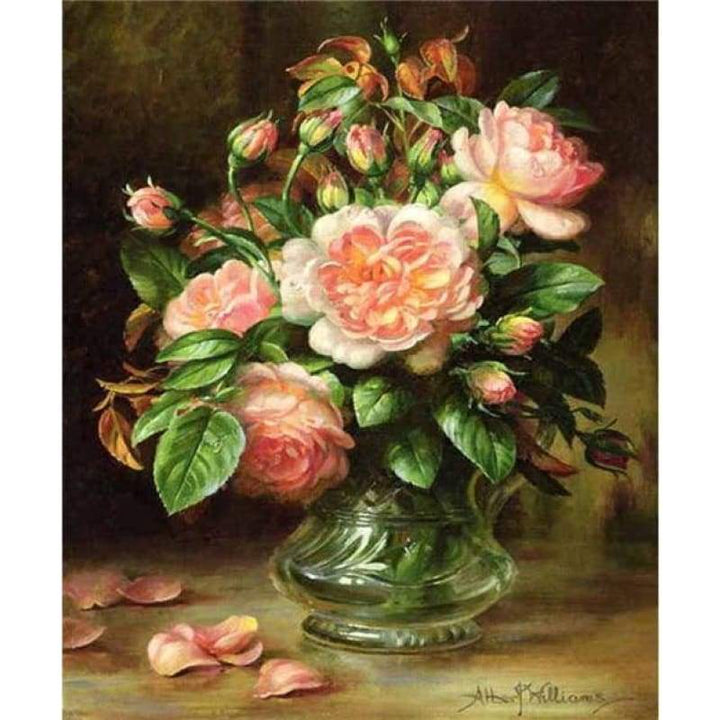 Oil Painting Style Beautiful Pink Flower Diy Full Drill - 5D Diamond VM1993 - NEEDLEWORK KITS