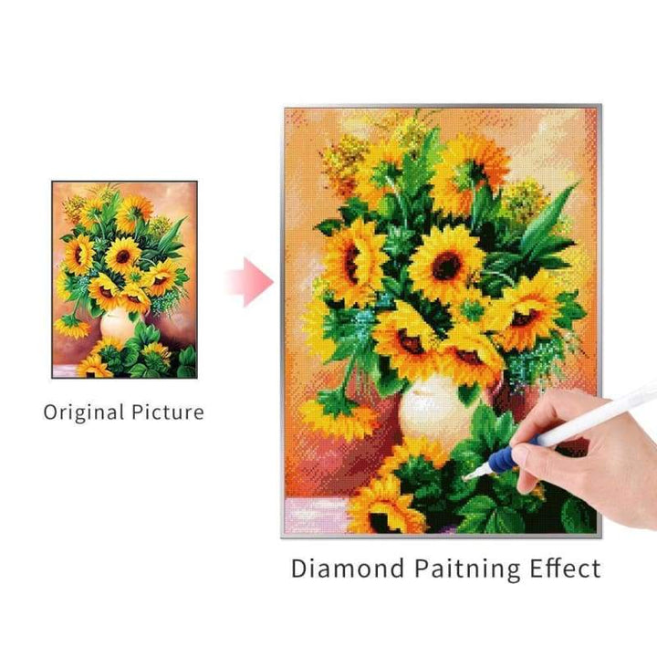 Oil Painting Style Sunflowers Full Drill - 5D Diy Full Square Rhinestones Painting Kits VM90134 - NEEDLEWORK KITS