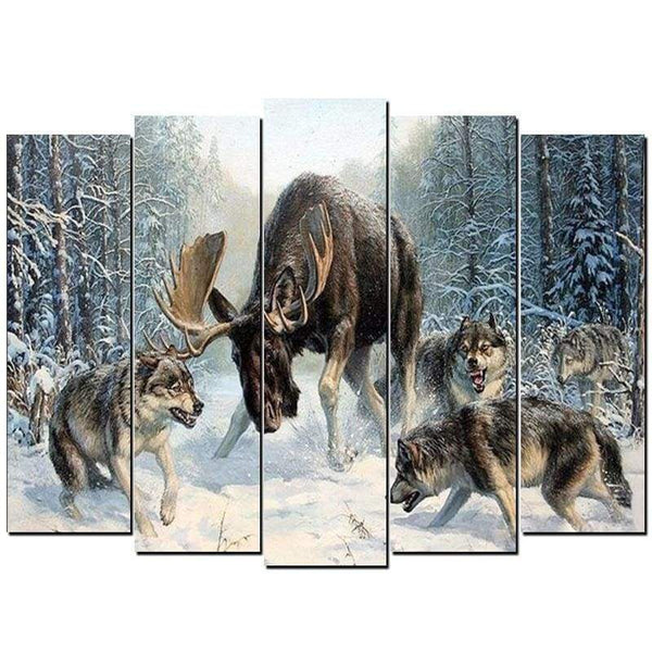 Full Drill - 5D DIY Diamond Painting Kits 5pcs Wolves Hunting - NEEDLEWORK KITS