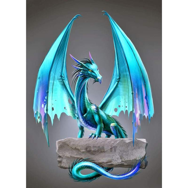 Dragon on Rock Aqua Full Drill Diamond Painting - - NEEDLEWORK KITS