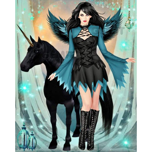Black Angel with Black Unicorn  Full Drill Diamond Painting - - NEEDLEWORK KITS