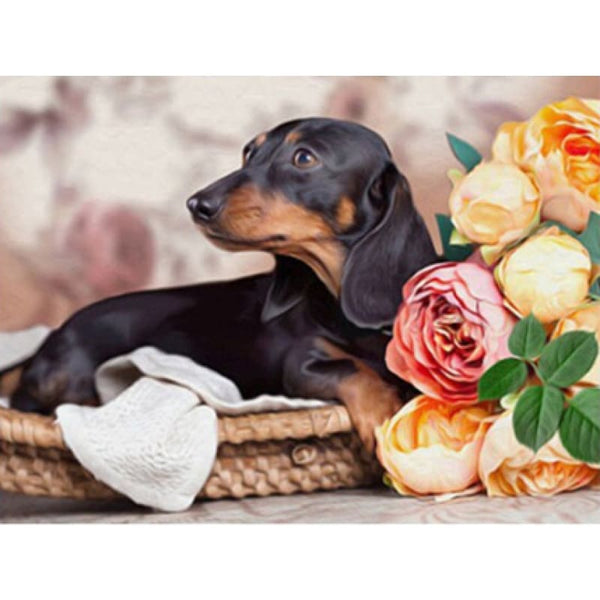 Dachshund Roses - NEEDLEWORK KITS