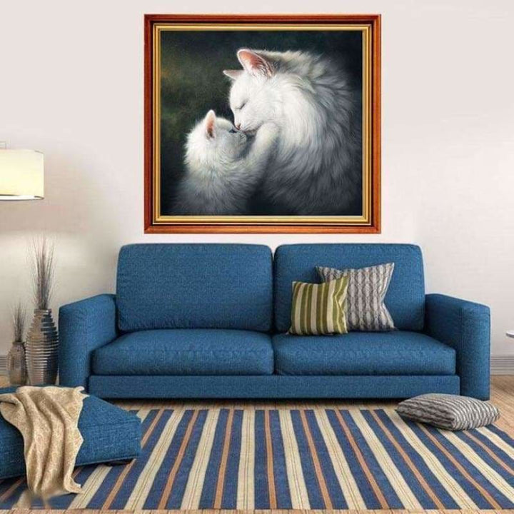 Full Drill - 5D Diamond Painting Kits White Cat Mother and 