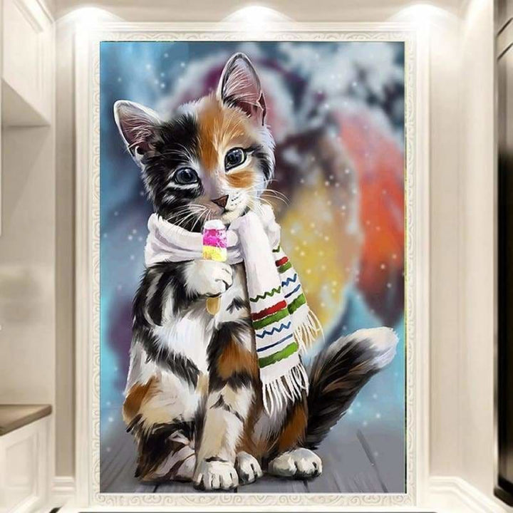 Full Drill - 5D Diamond Painting Kits Winter Cute Cat - 4