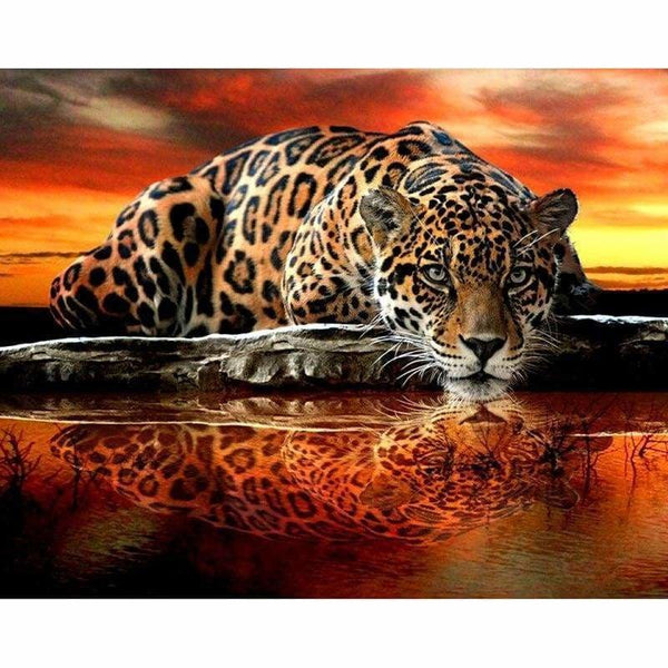 Full Drill - 5D DIY Diamond Painting Kits Cheetah Gaze By the River - NEEDLEWORK KITS