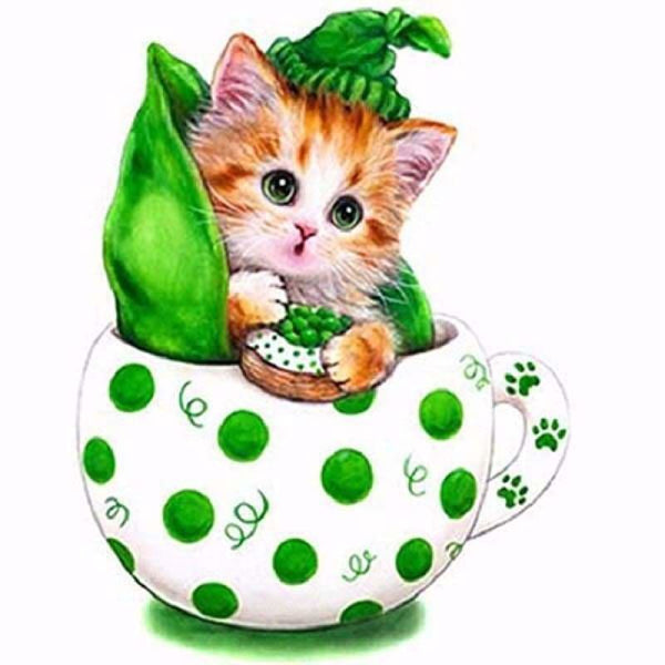 Full Drill - 5D DIY Diamond Painting Kits Cute Little Kitten Cup - NEEDLEWORK KITS