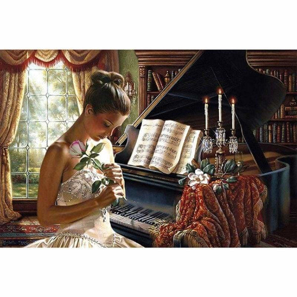 Full Drill - 5D DIY Diamond Painting Kits Elegant Women Piano - NEEDLEWORK KITS