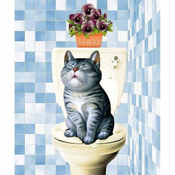 Full Drill - 5D DIY Diamond Painting Kits Funny Cat Toilet -