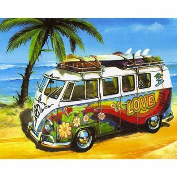 Full Drill - 5D DIY Diamond Painting Kits Seaside Bus 