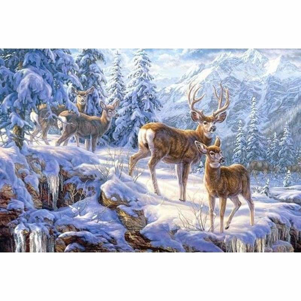 Full Drill - 5D DIY Diamond Painting Kits Snow Deer Family -