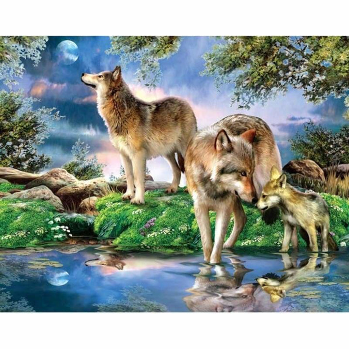 Full Drill - 5D DIY Diamond Painting Kits Wolf Family In 