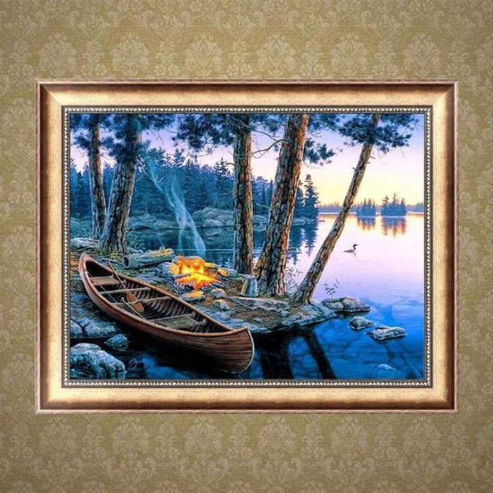 Full Drill - 5D DIY Diamond Painting Kits Autumn Boat Bonfire - NEEDLEWORK KITS