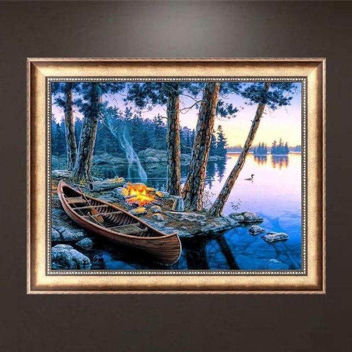 Full Drill - 5D DIY Diamond Painting Kits Autumn Boat Bonfire - NEEDLEWORK KITS