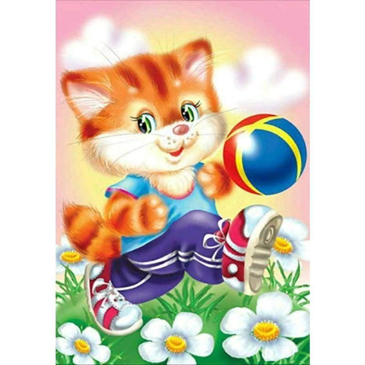 Kitten Playing Football-  Full Drill Diamond Painting - NEEDLEWORK KITS